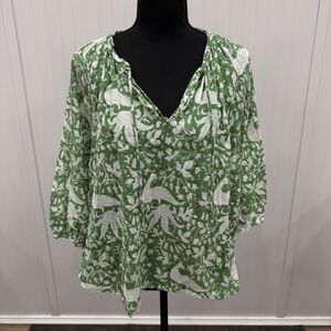 Sohana Women's Medium Green & White Floral Tunic Blouse Top